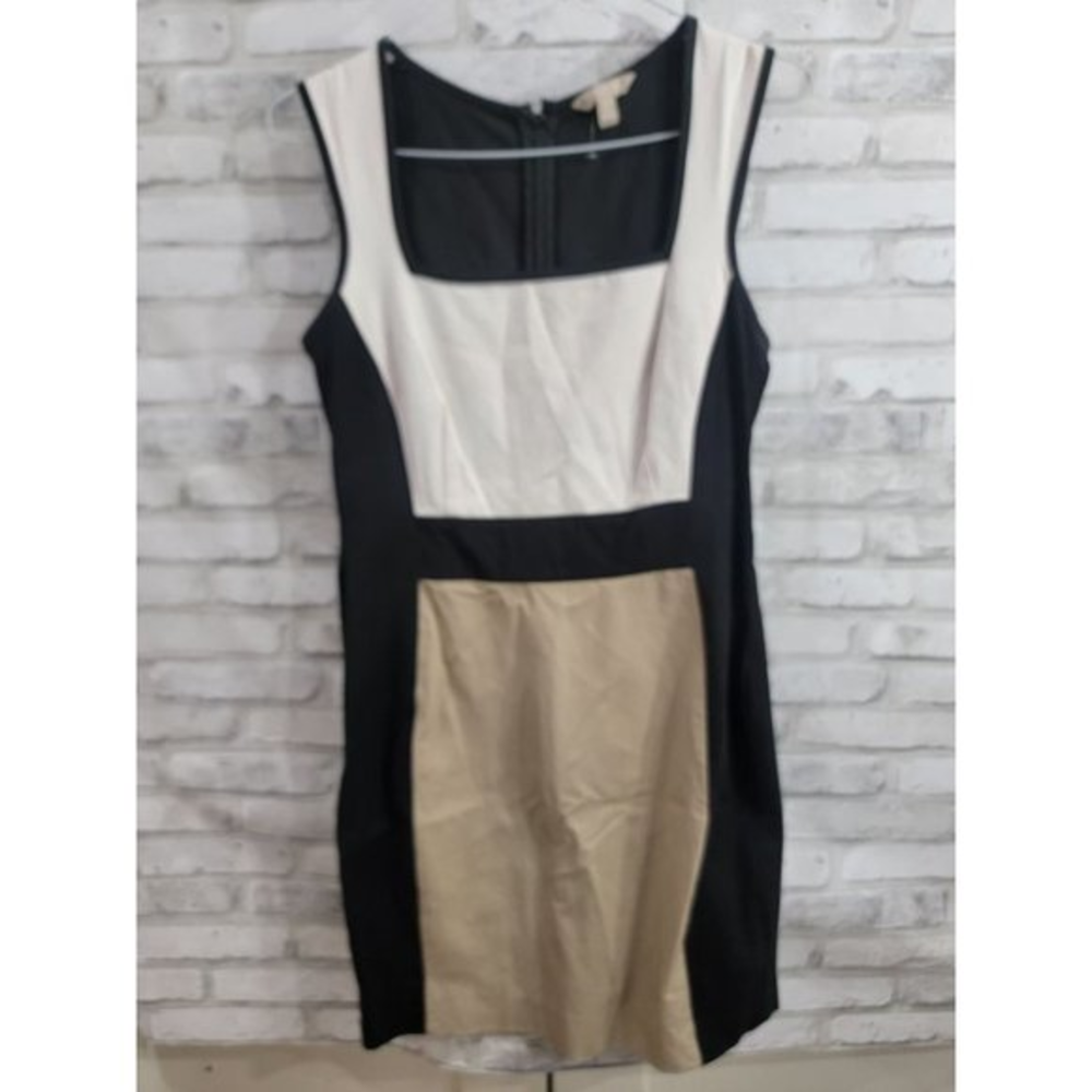 Banana Republic Sheath Dress Sleeveless Colorblock Black Beige White Size 12